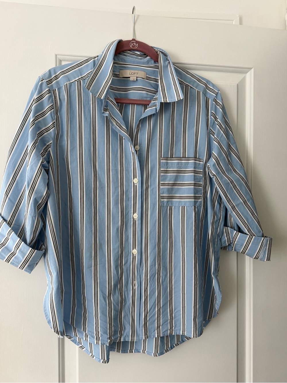 LOFT Blue and White Vertical Stripe Button-Down Shirt, NWOT